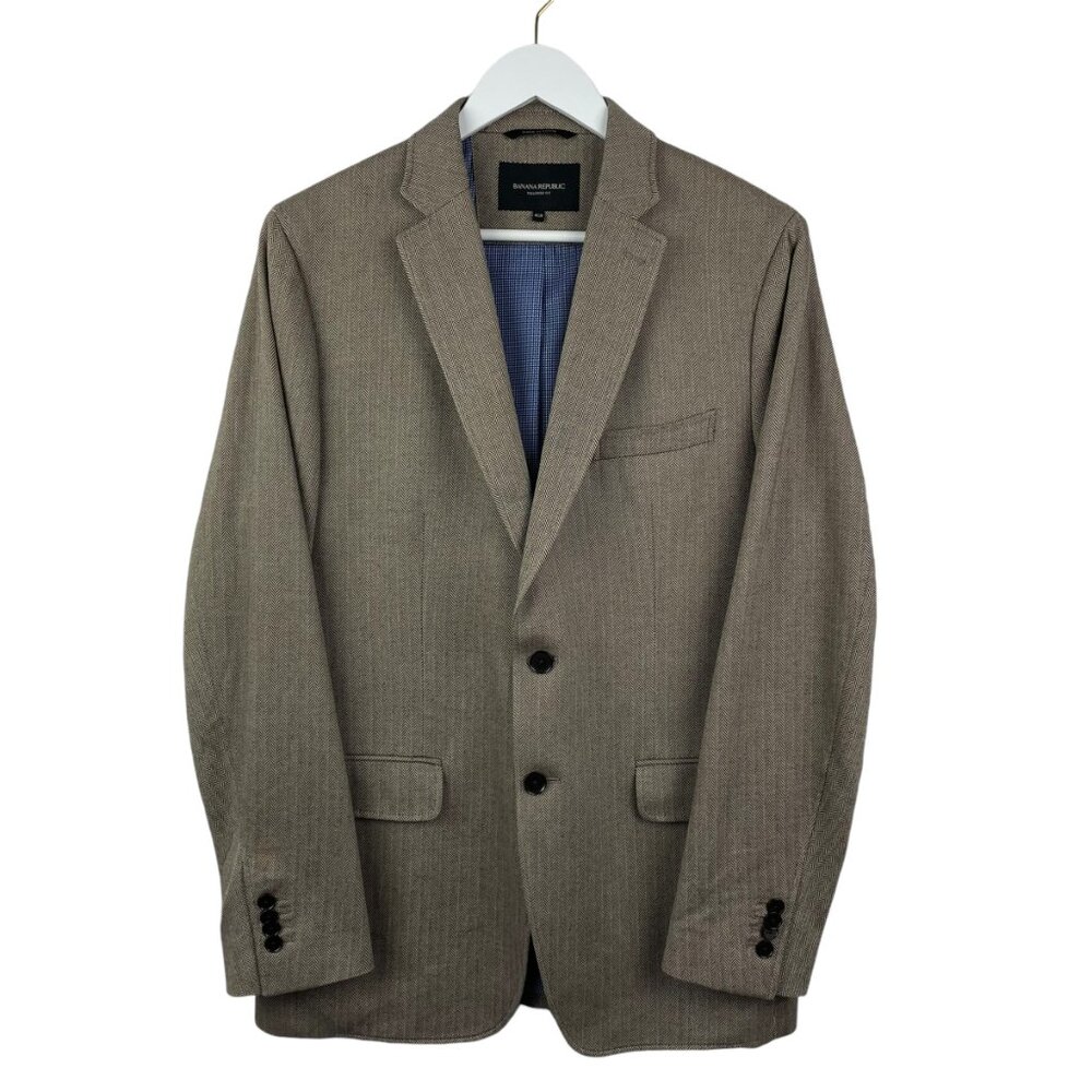 Banana Republic Jacket Mens 40 R Tailored Fit Blazer Brown Herringbone 2 Button